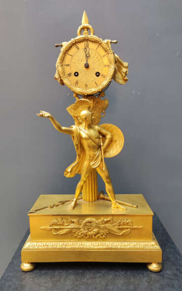 Orologio impero con scultura di Achille - Bronzo dorato al mercurio